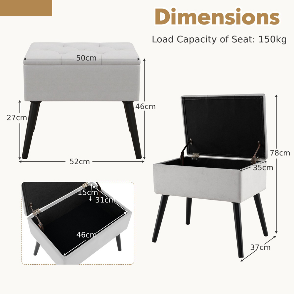 Costway Grey Velvet Flip Top Ottoman Footstool Image 9