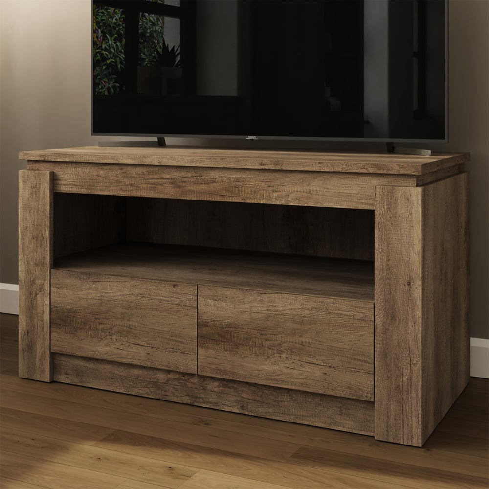 GFW Canyon 2 Drawer Single Shelf Oak TV Unit Image 1