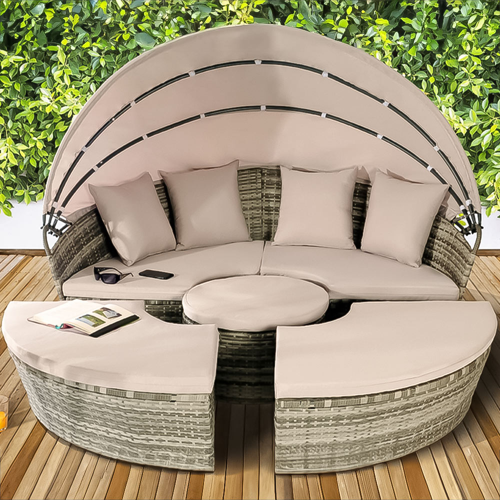 Brooklyn Luxury 8 Seater Grey Rattan Sun Lounger Sofa Set with Canopy 160cm Image 1