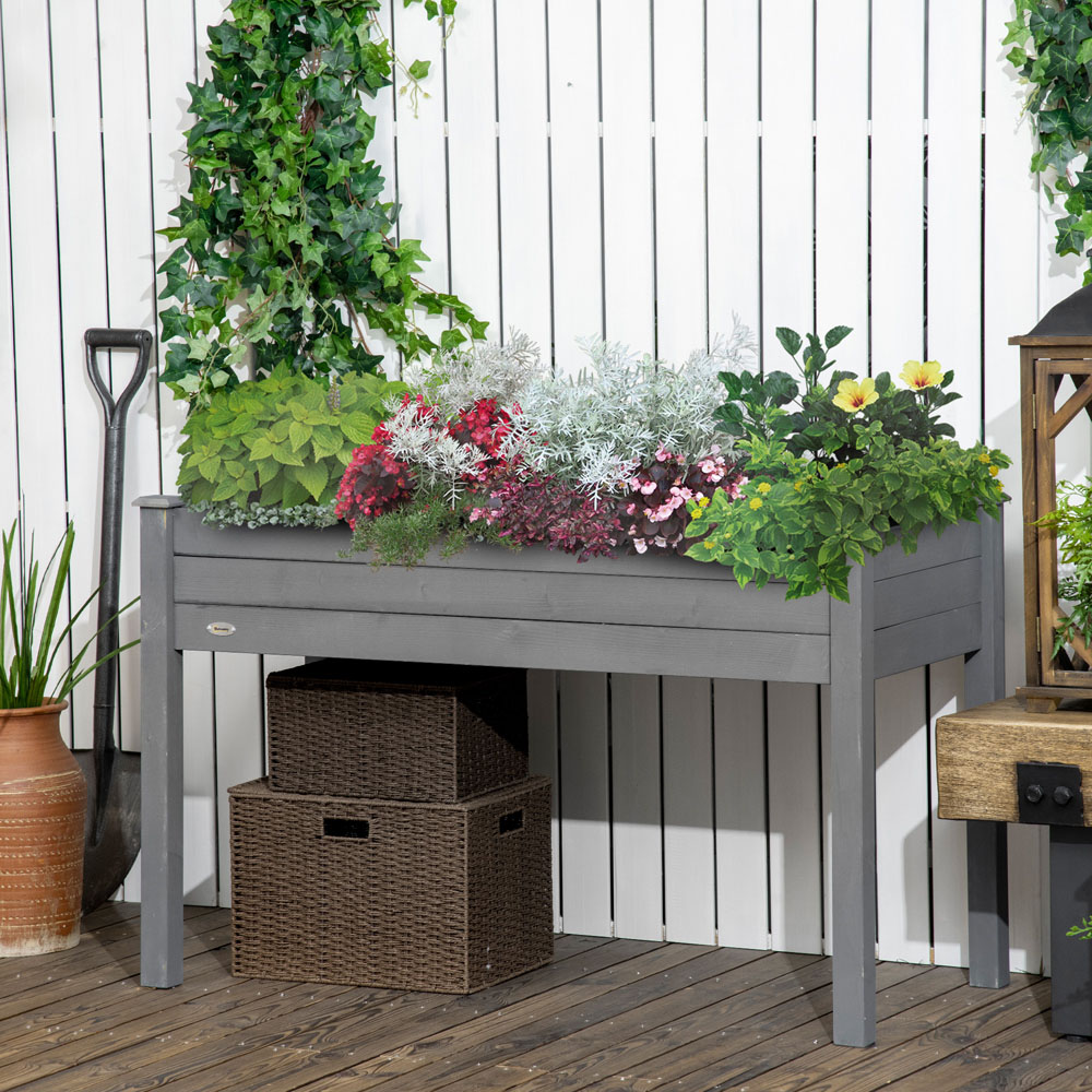 Outsunny Dark Grey Wooden Elevated Raised Garden Bed with Bed Liner 76 x 56.5 x 122.5cm Image 2
