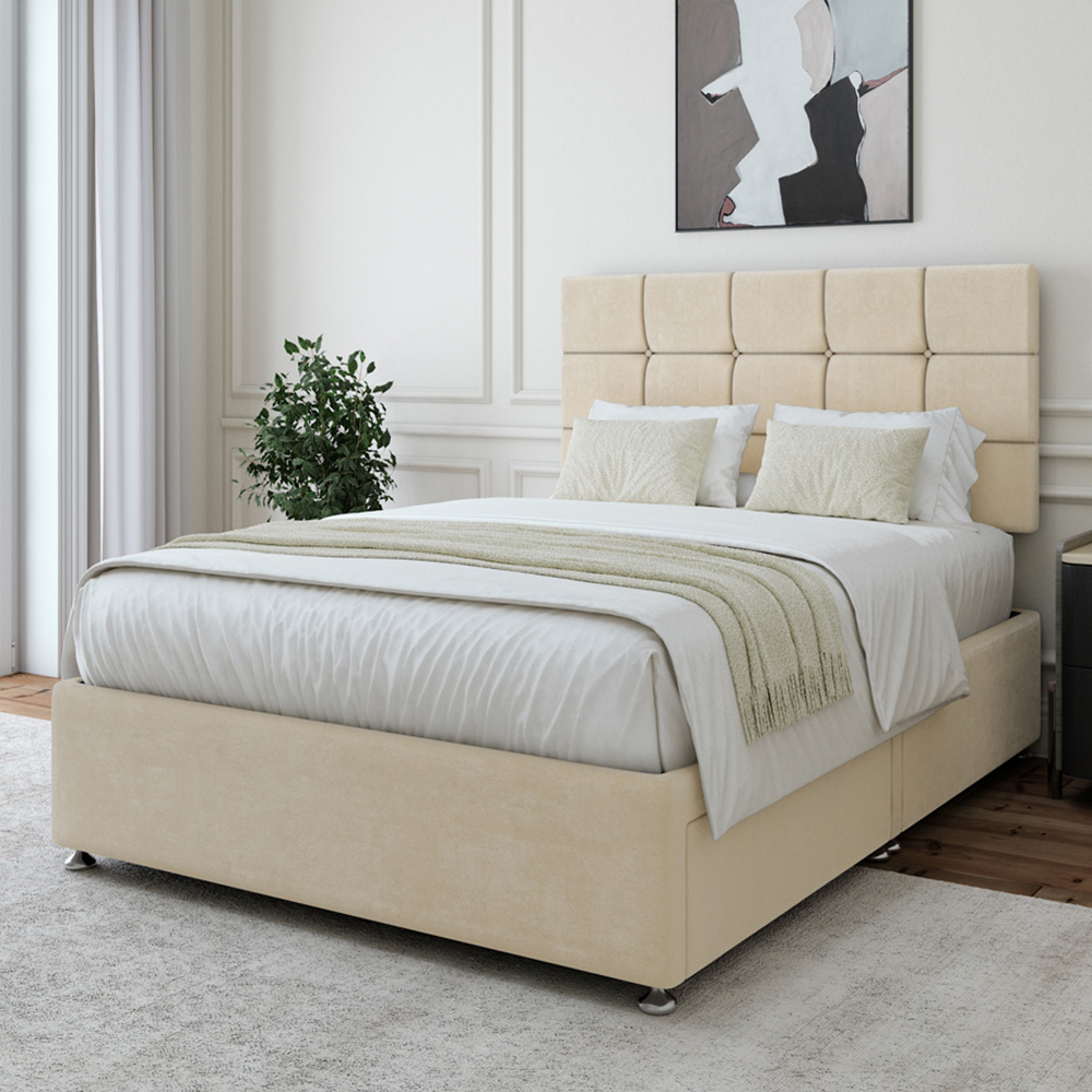 Bedmaster Double Cream Naples Velvet 2 Drawer Divan Base with Pearl Headboard Image 1