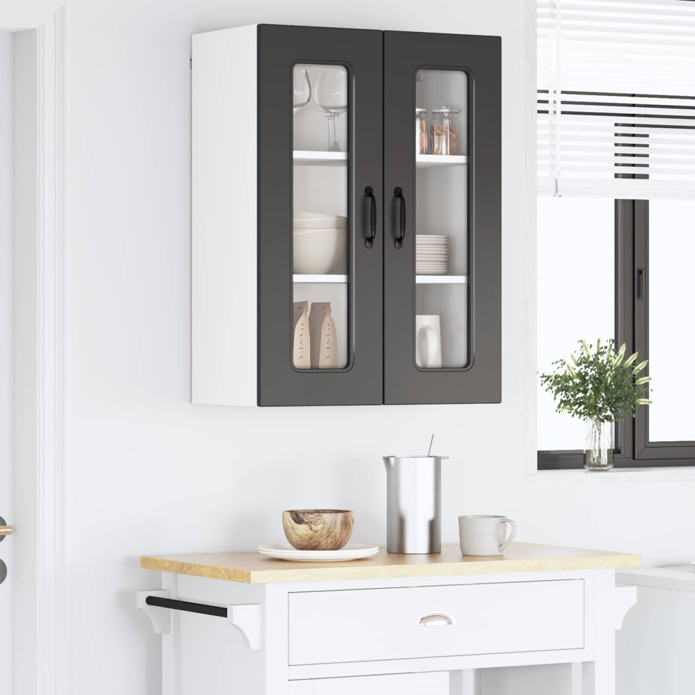 vidaXL 2 Glass Door Black Kitchen Wall Cabinet Image 9