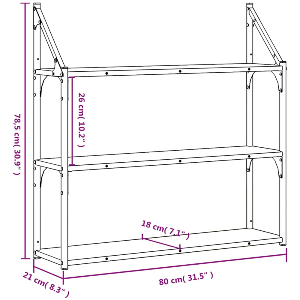 vidaXL 80cm 3 Shelf Sonoma Oak Wall Shelf Image 7