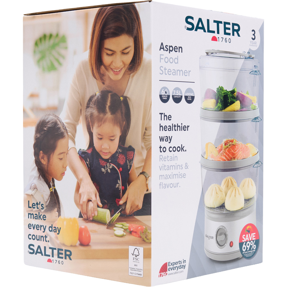 Salter Aspen 3-Tier Steamer - Chrome Image 2