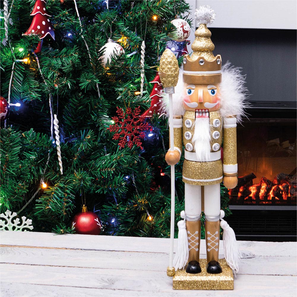 St Helens Gold and White Christmas Nutcracker with Staff Image 2