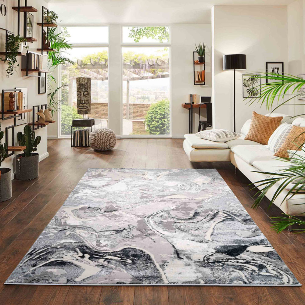 Desire Rugs Solarius Silver Grunge Marbling Abstract Area Rug 120 x 170cm Image 2