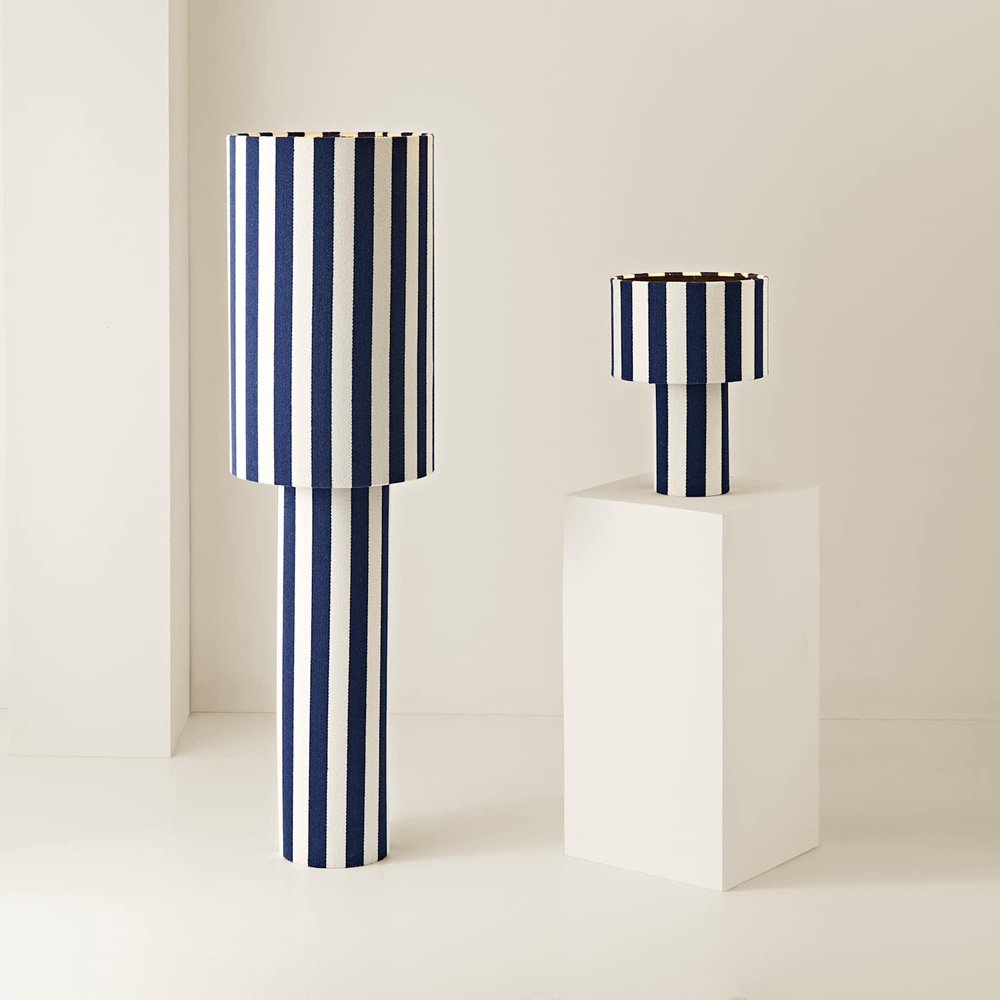 ValueLights Florence Navy Blue Pinstripe Linen LED Midi Floor Lamp with Bulb Image 7