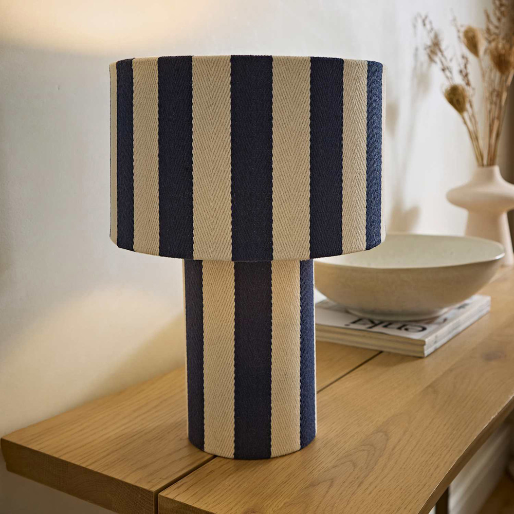 ValueLights Florence Navy Pinstripe Linen LED Table Lamp with Bulb Image 6