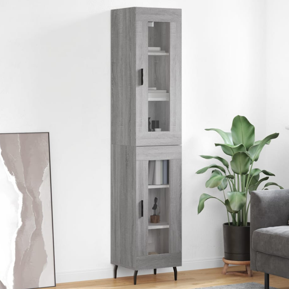 vidaXL 2 Glass Door Grey Sonoma Highboard Image 1