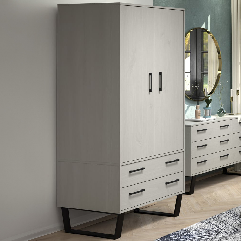 Core Products Texas 2 Door 2 Drawer Grey Waxed Pine Wardrobe Image 1