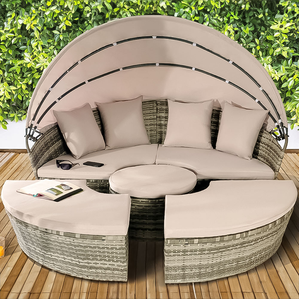 Brooklyn Luxury 8 Seater Grey Rattan Sun Lounger Sofa Set with Canopy 180cm Image 1