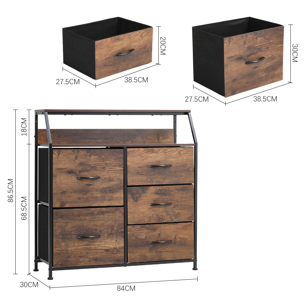 H&O Direct 5 Drawer Single Shelf Retro Style Storage Cabinet Image 6