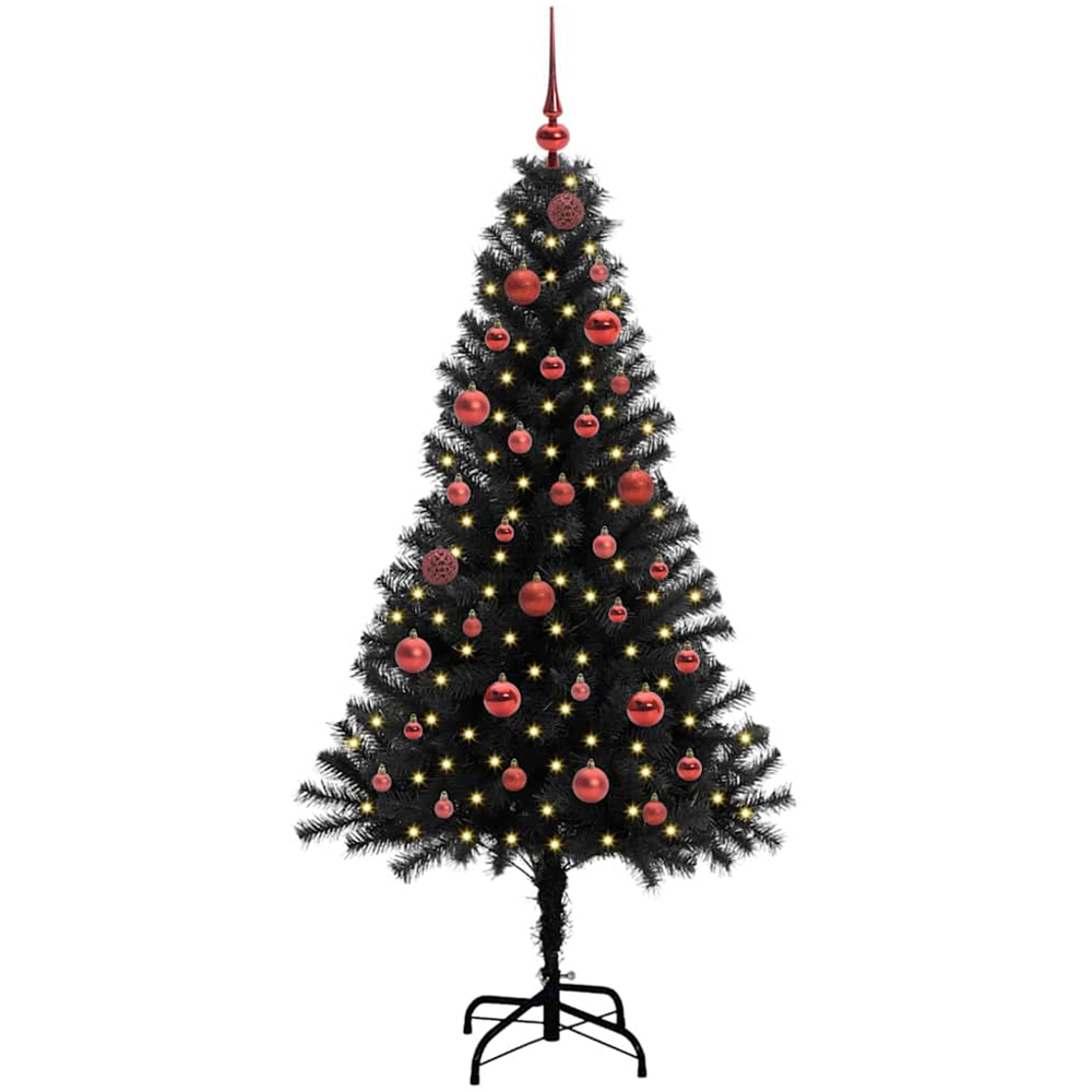 vidaXL Pre-Lit Red Baubles Black Artificial Christmas Tree 5ft Image 1