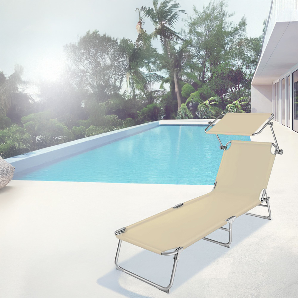tectake Set of 2 Beige 4 Step Backrest Foldable Sun Lounger Image 3