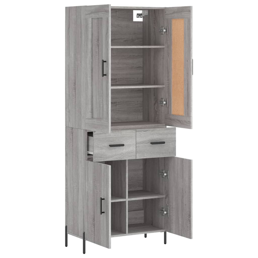 vidaXL Single Door 2 Drawer 2 Shelf Grey Highboard Image 4