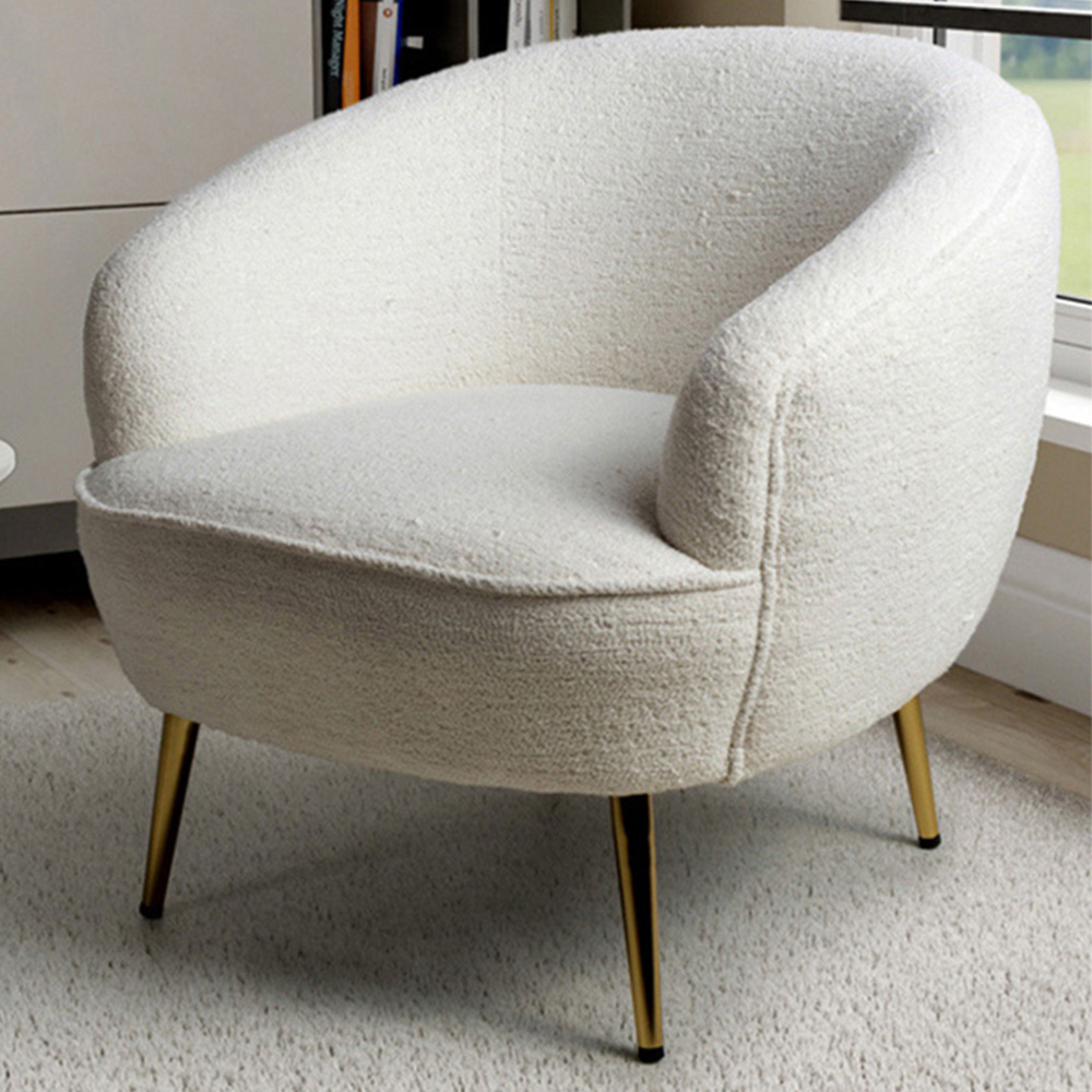 Lucia Vanilla White and Gold Boucle Tub Chair Image 1