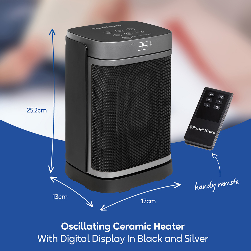 Russell Hobbs RHCH2001S Black and Silver Square Oscillating Ceramic Heater 1500W Image 9