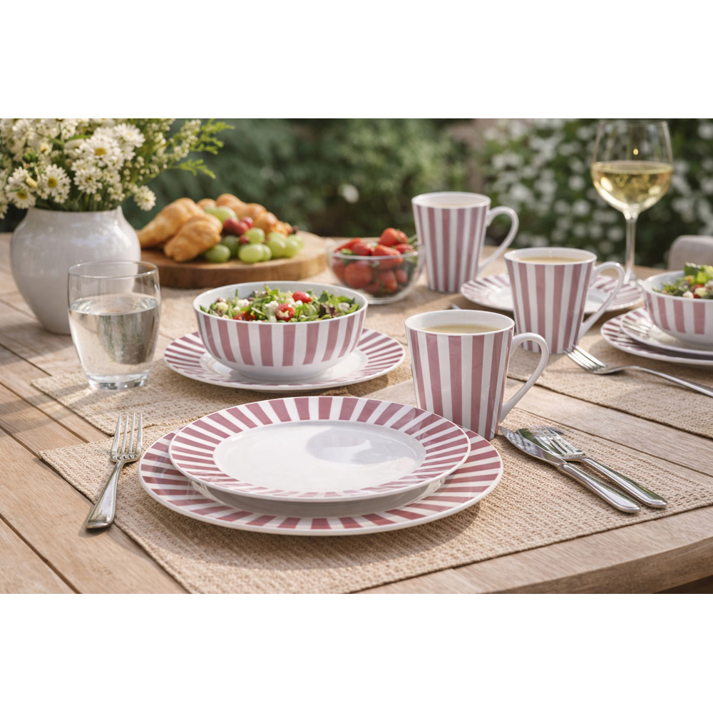 Waterside Pink Stripe 16 Piece Dinner Set Image 4