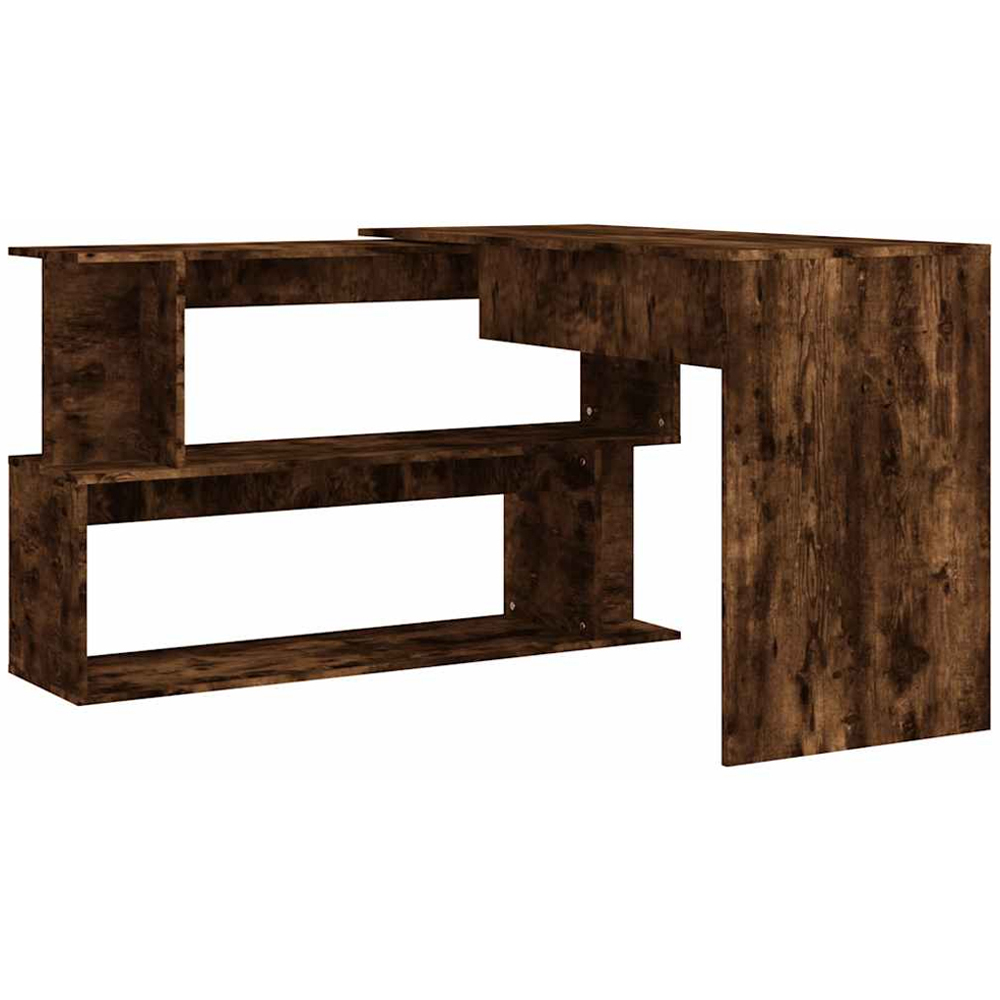 vidaXL 2 Shelf Rotatable Corner Office Desk Smoked Oak Image 5