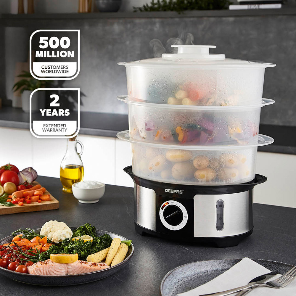 Geepas GFS63025UK Healthy Steam Cooking 3-Tier Food Steamer 12L 1000W Image 2