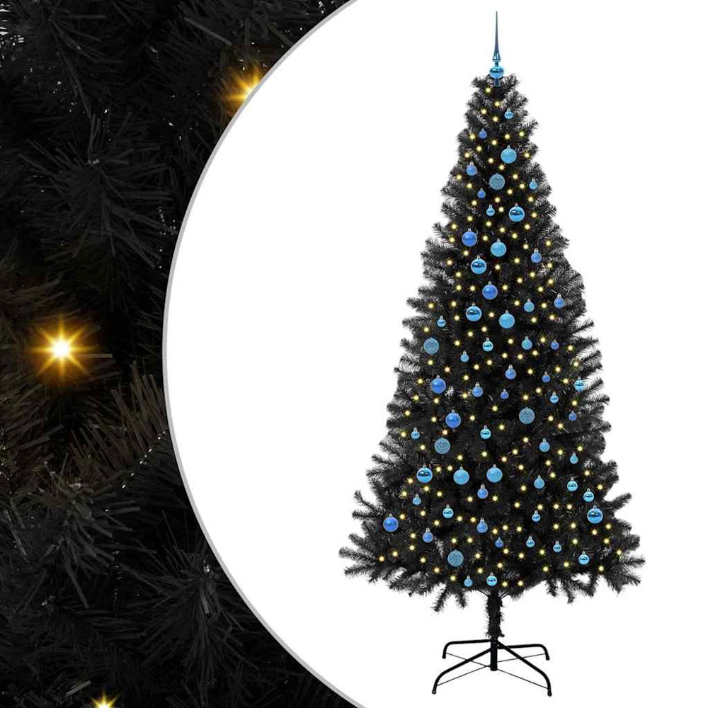 vidaXL Pre-Lit Blue Baubles Black Artificial Christmas Tree 8ft Image 2