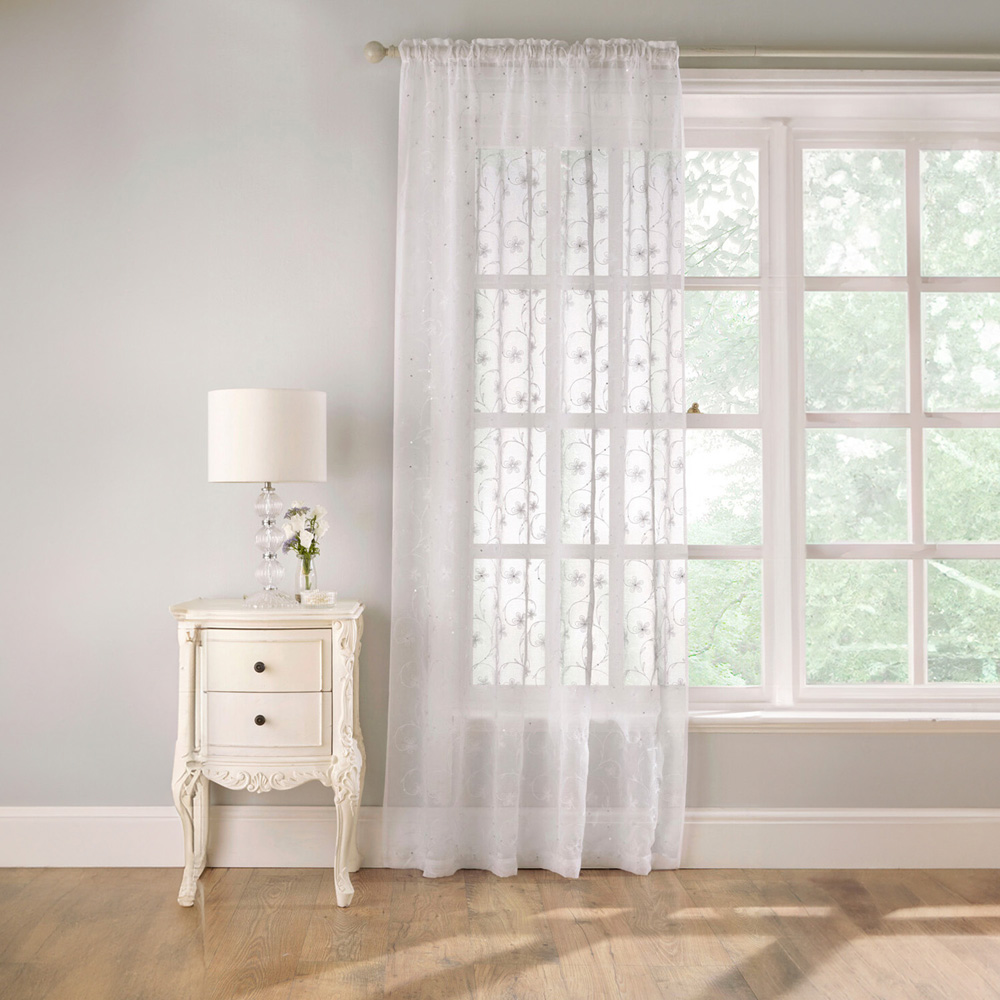 Belle White Embroidered Voile Curtain 122 x 140cm Image 1