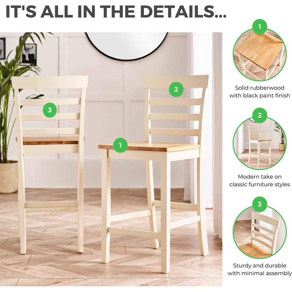 Furniturebox Camber Cream and Oak Wooden Bar Chair Set of 2 Image 7
