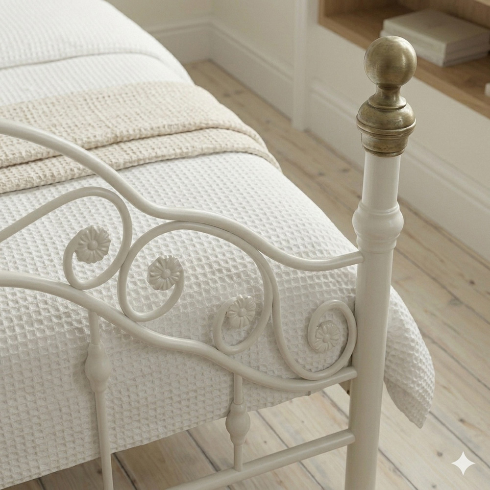 OAT Home Kensington Double White and Brass Metal Bed Frame Image 7