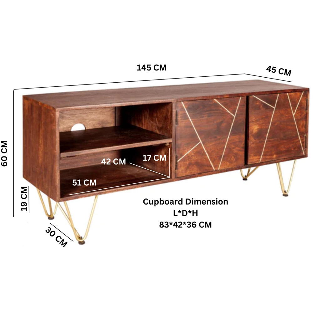 Brooklyn Ozella 2 Door 2 Shelf Dark Gold Plasma TV Unit Image 9