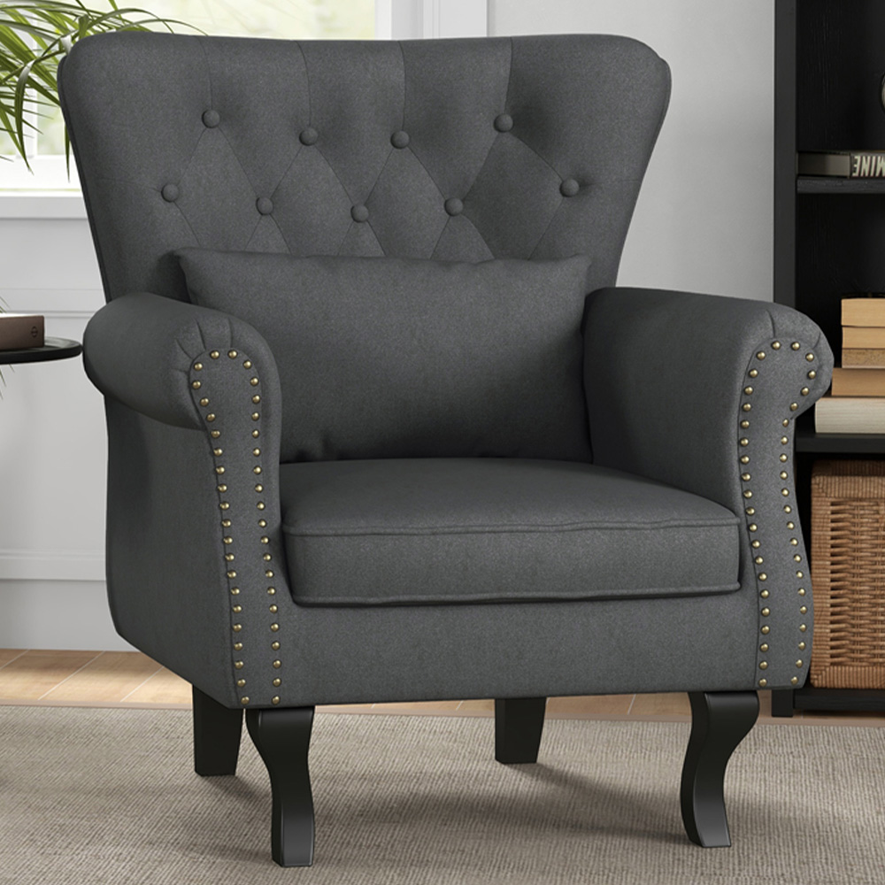 Portland Dark Grey Chesterfield Accent Chair Image 1