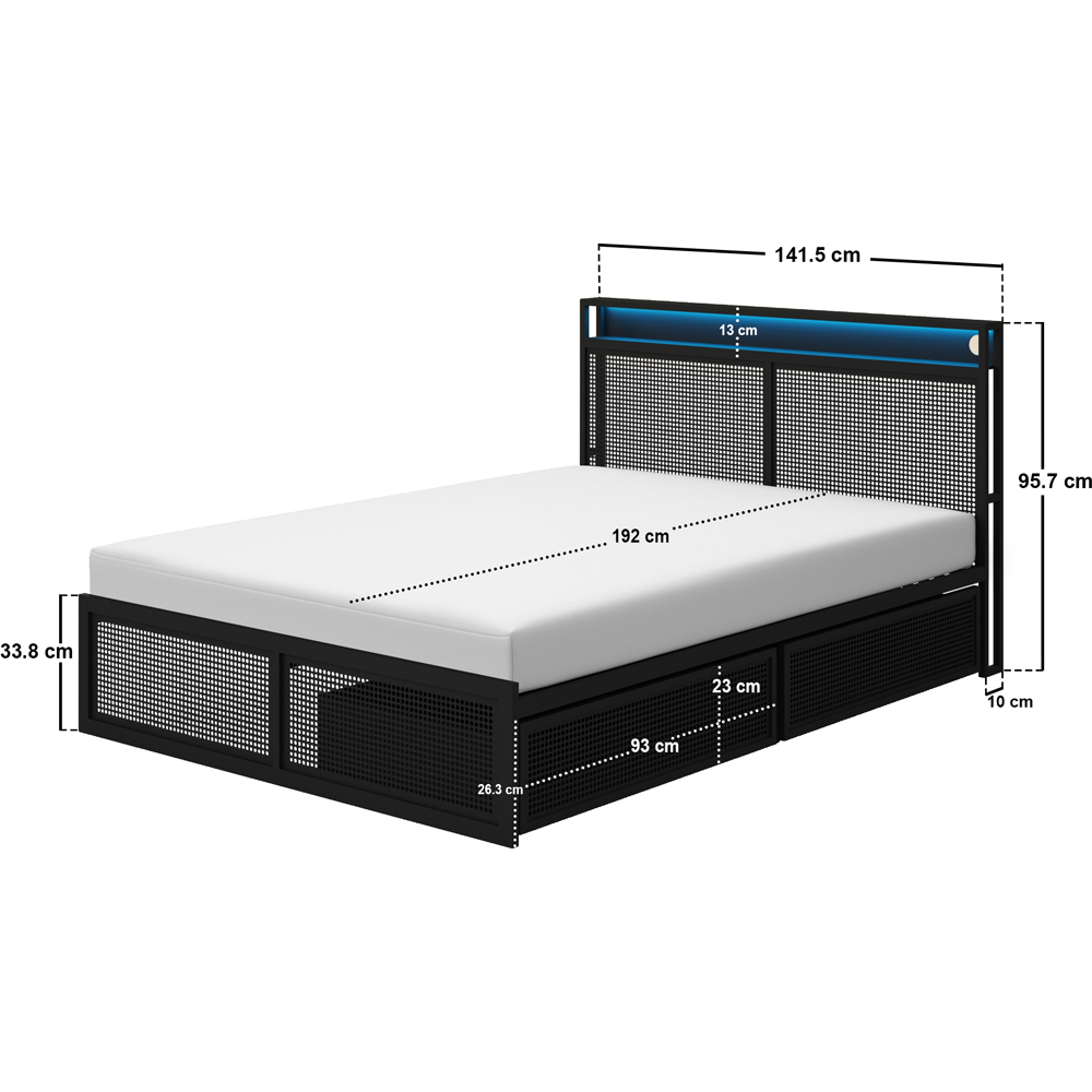 Flair Callan Small Double Black Metal Bed Frame with Storage and LED Image 7