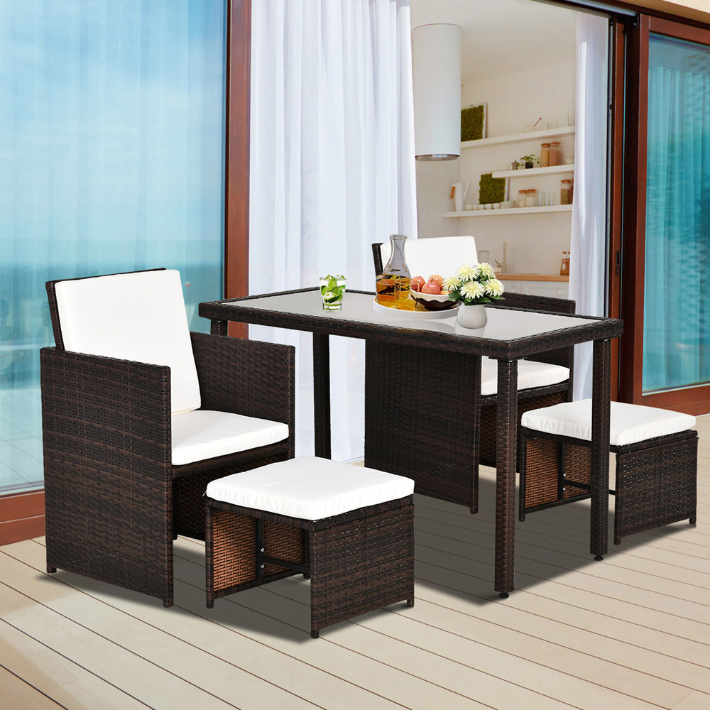 Outsunny Rattan 4 Seater Garden Dining Set Brown Image 1