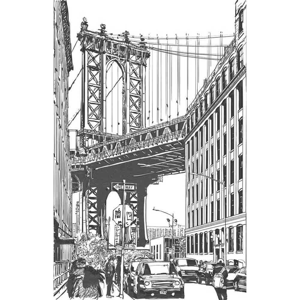 Grandeco Brooklyn Bridge Black and White 3 Lane Wall Mural Image 2
