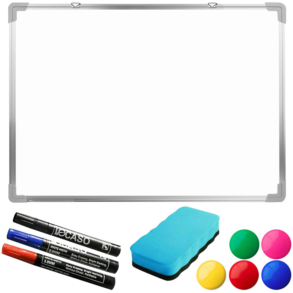 ATEK Magnetic Dry Wipe Wall Mounted Whiteboard with 3 Marker 5 Magnet and Eraser 500 x 350mm Image 1