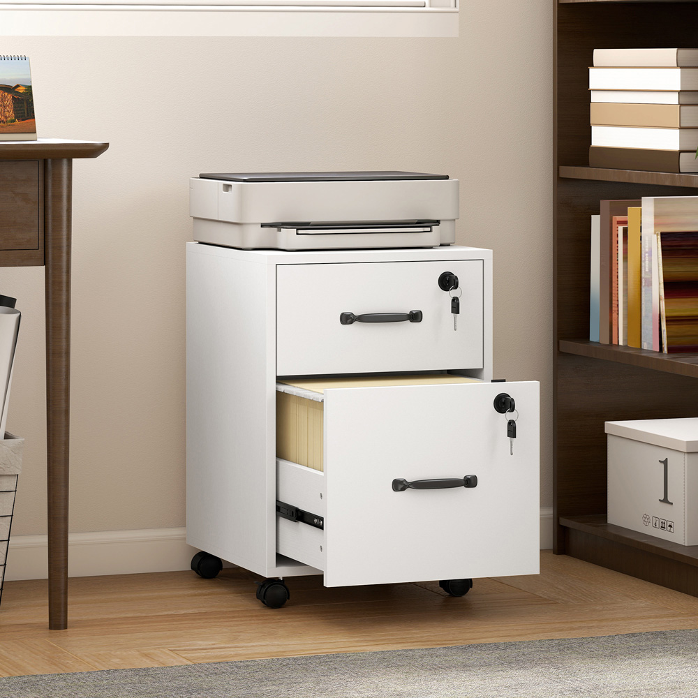 Portland 2 Drawer White Mobile Lockable Filing Cabinet with Keys Image 3