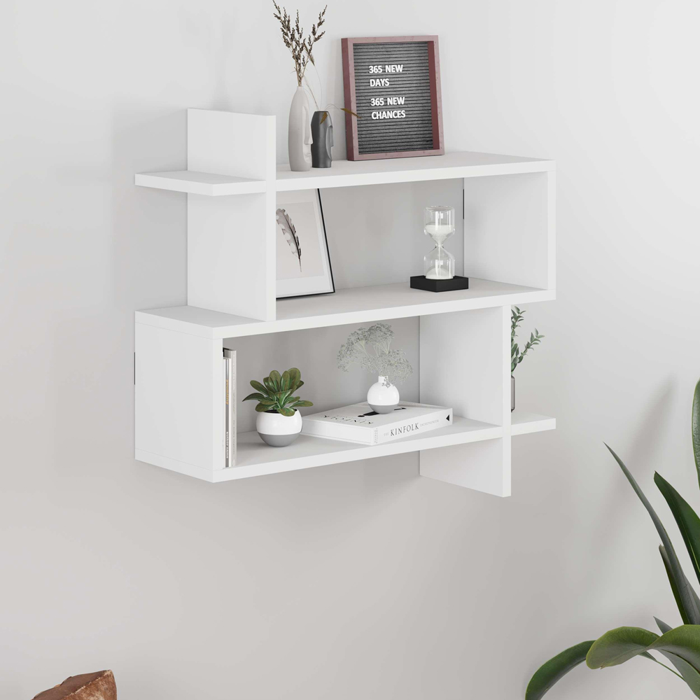 Decortie Paralel 2 Shelf White Wall Mounted Bookcase Image 3