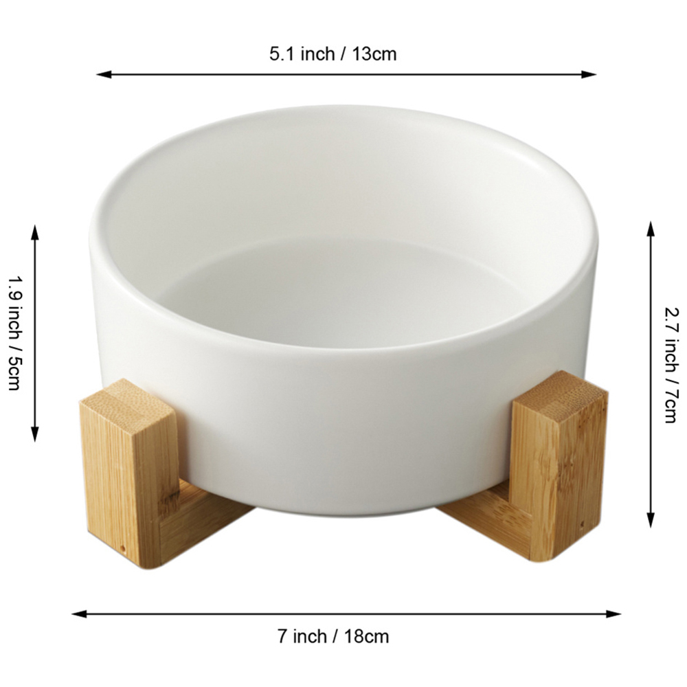 H&O Direct White Ceramic Bowl Pet Feeder with Wooden Stand Image 3