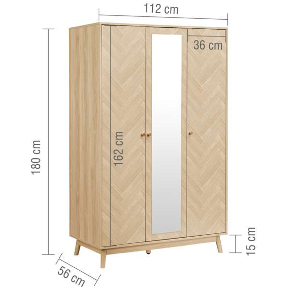 Birlea Herringford 3 Door Oak Mirrored Wardrobe Image 6