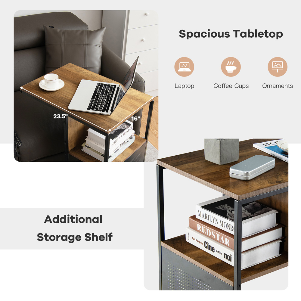 Costway Single Shelf Industrial C Shaped Reversible End Table Image 8