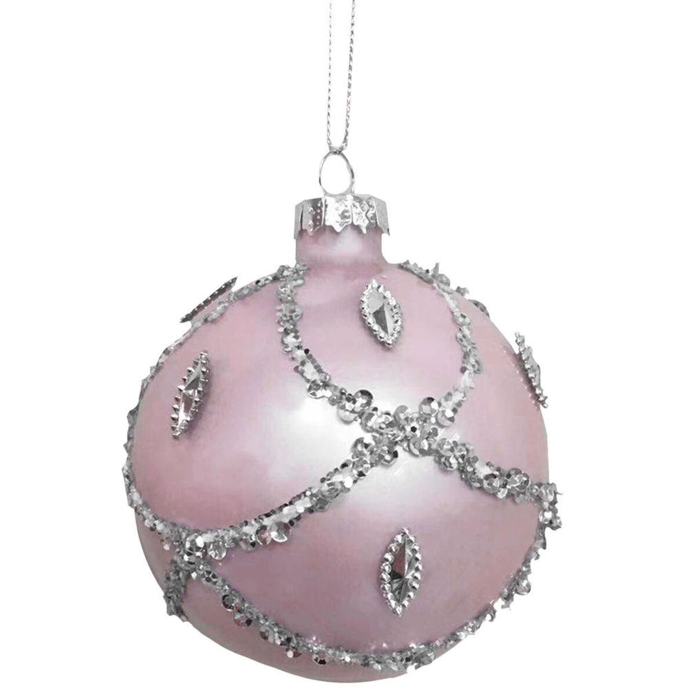 Silver & Blush Jewelled Bauble - Pink Image