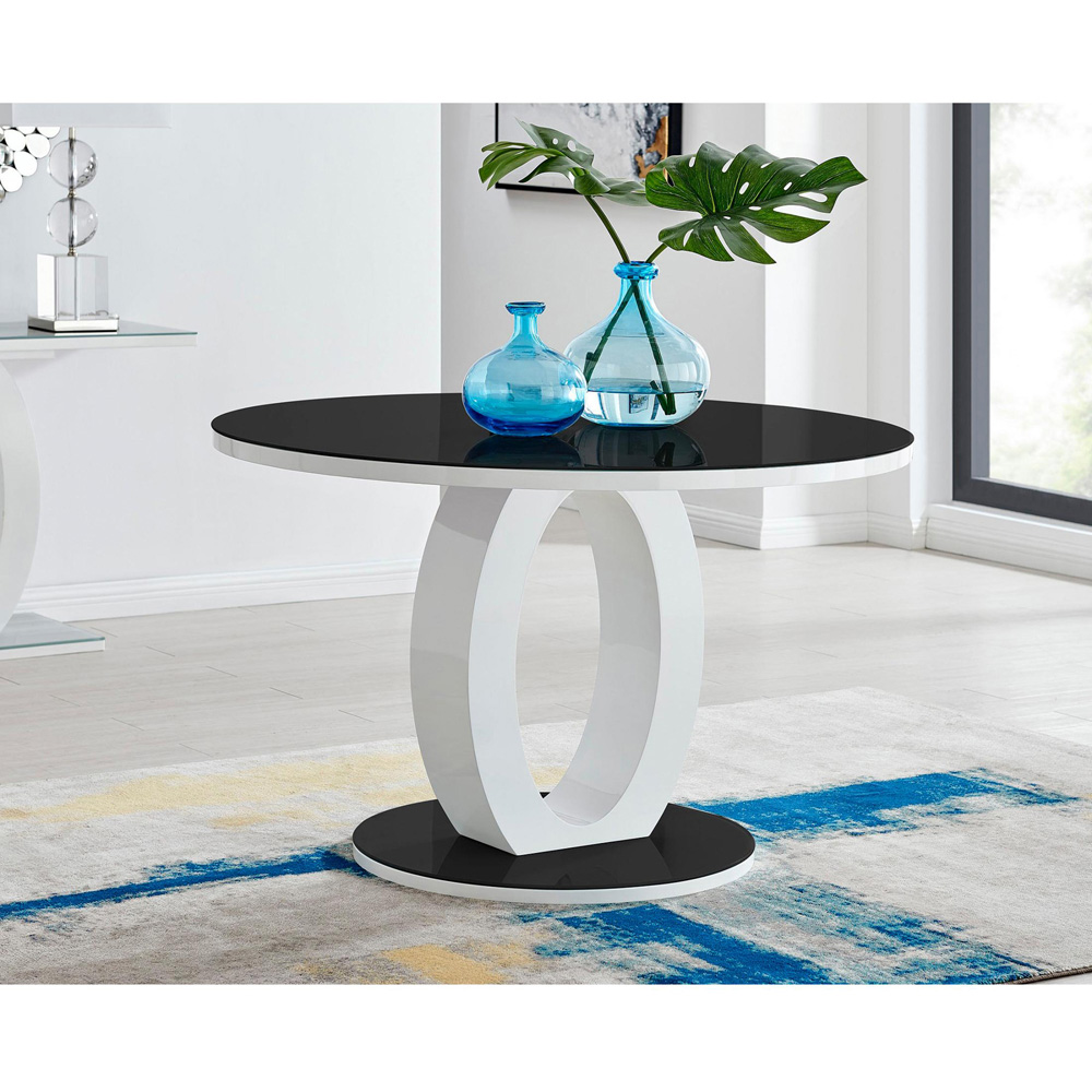 Furniturebox Lucia 4 Seater Black and White High Gloss and Glass Round Dining Table Image 6