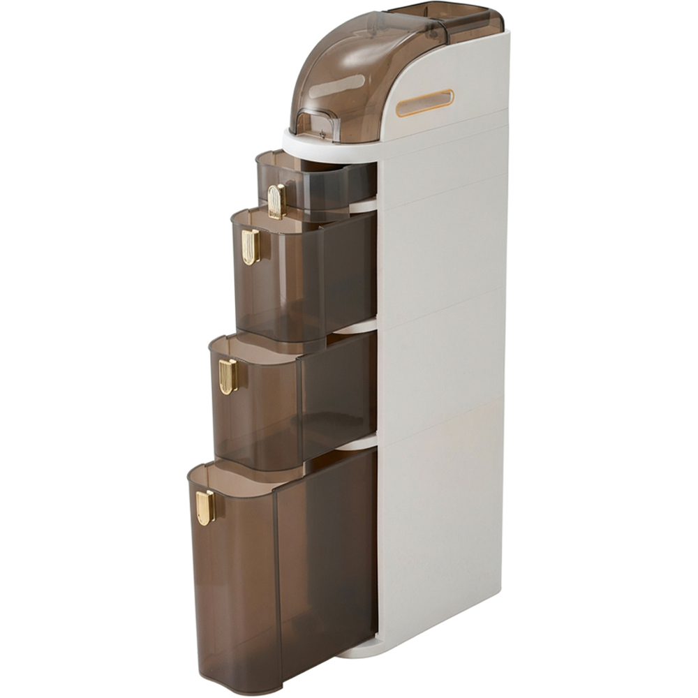 Living and Home 4 Drawer Ivory White and Light Brown Bathroom Storage Cabinet Image 3