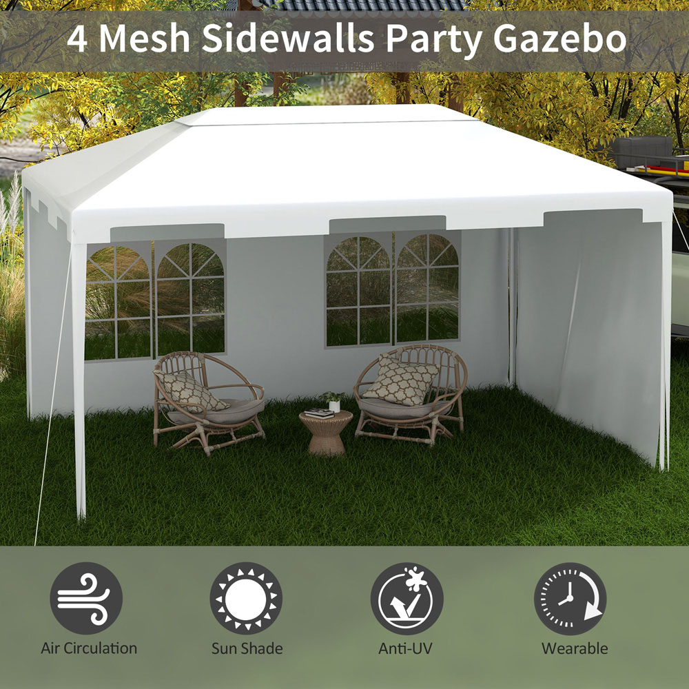 Outsunny 3 x 4m White Garden Gazebo with 2 Sidewalls Image 4