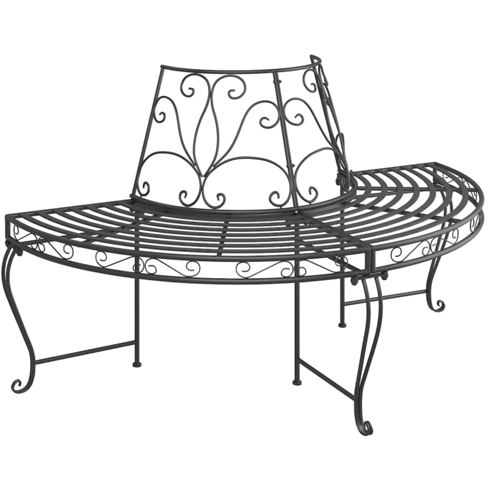 vidaXL Black Steel Half Round Tree Bench Image 2
