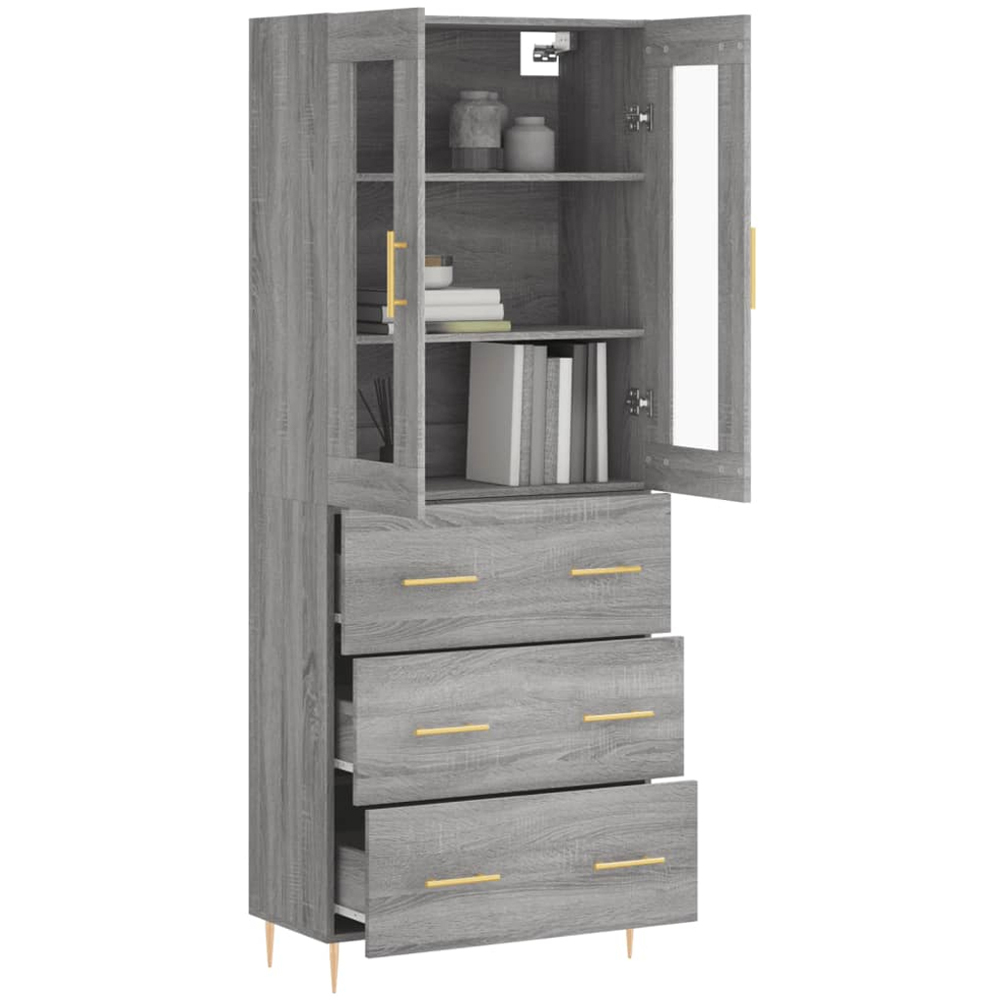 vidaXL 2 Glass Door 3 Drawer Grey Sonoma Highboard Image 3