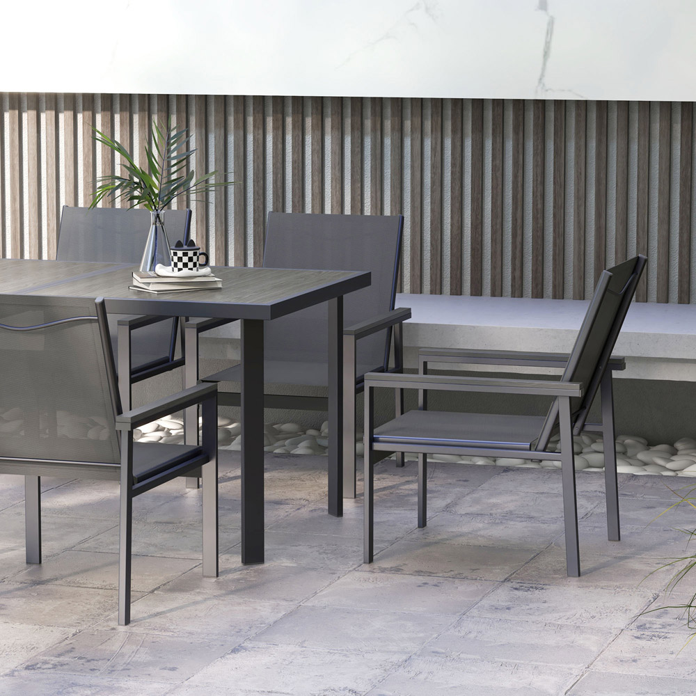 Outsunny 6 Seater Steel Rectangular Garden Dining Set Grey Image 3