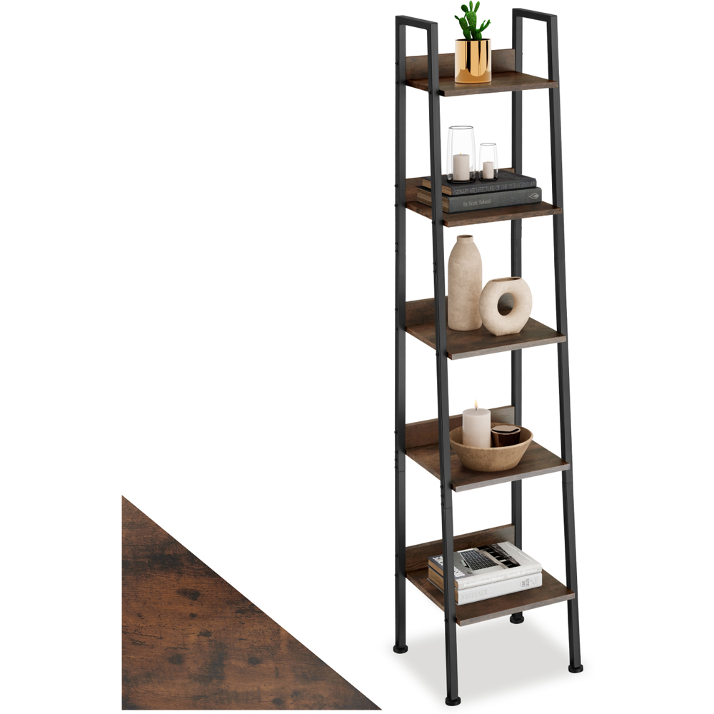 tectake 5 Shelf Dark Wood Shelving Unit 31.5 x 35.5 x 170.5cm Image 2