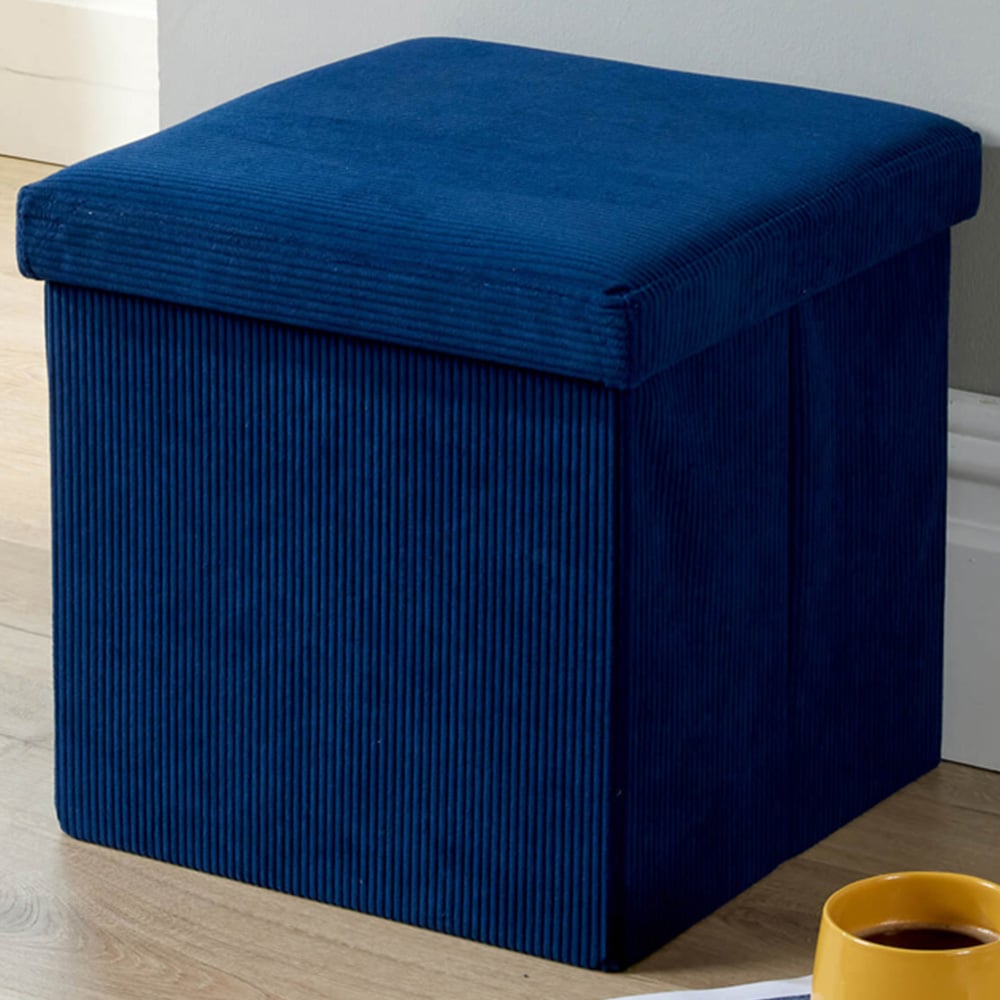 Home Source Blue Corduroy Upholstered Folding Ottoman Image 1