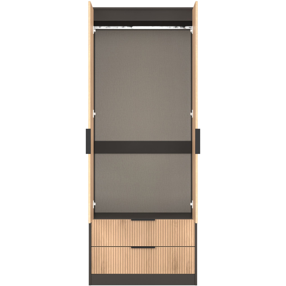 Crowndale Hong Kong 2 Door 2 Drawer Slatt Effect and Graphite Tall Wardrobe Ready Assembled Image 8