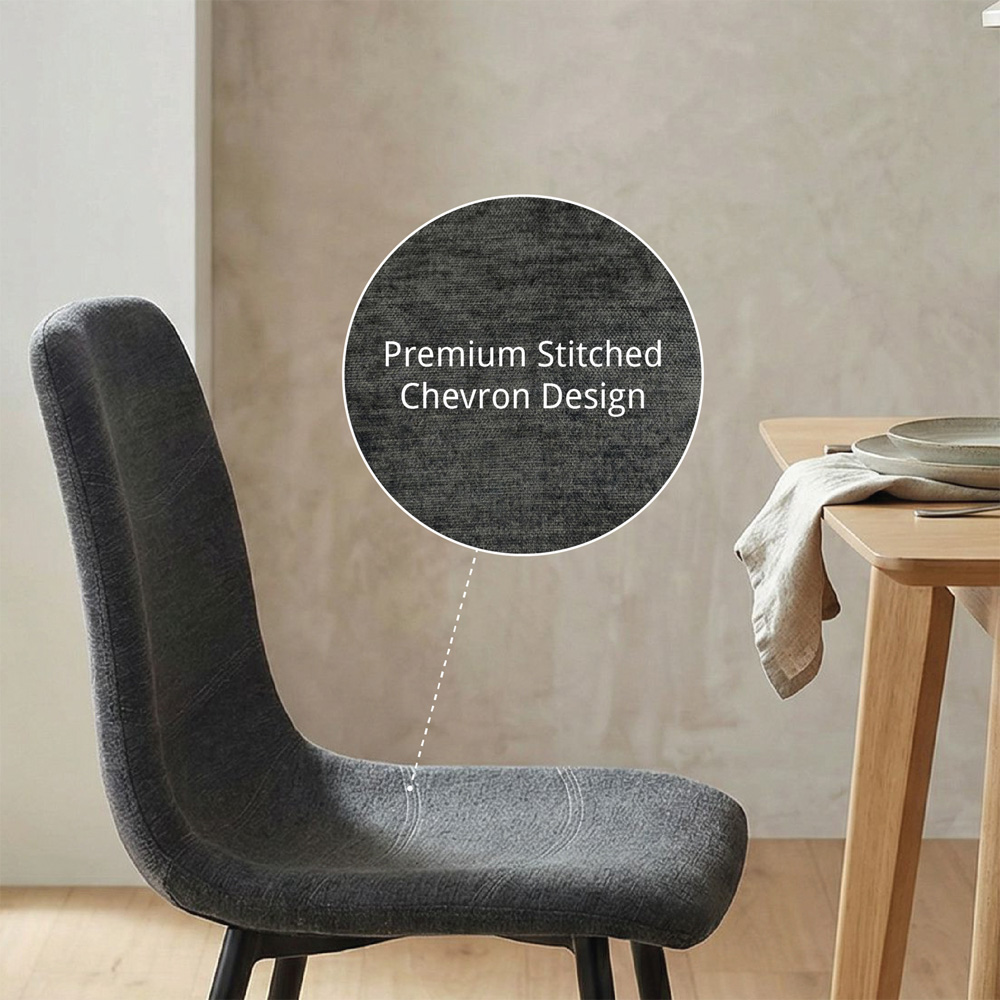 FWStyle Evie Set of 2 Grey and Black Linen Upholstered Steel Frame Dining Chair Image 6